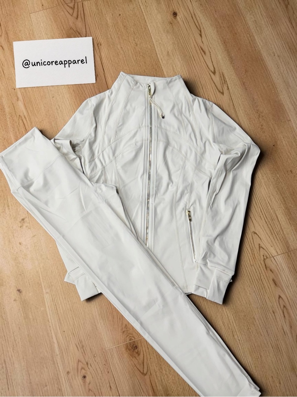 Lululemon Define Jacket + Leggings Set – Bone White Gold zipper – Brand New